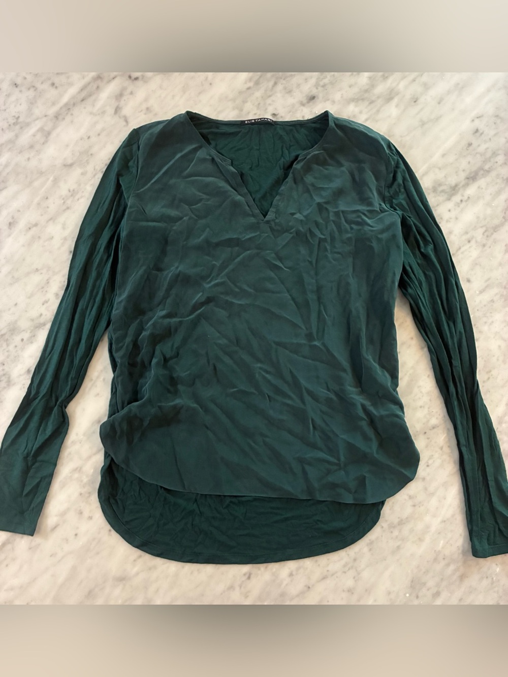 Women's Deep Green V-Neck Long Sleeve Top